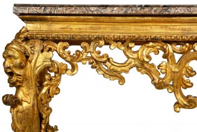 Rare Italian Rococo Giltwood Fossilized Marble Console Table ca 1750