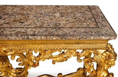 Rare Italian Rococo Giltwood Fossilized Marble Console Table ca 1750