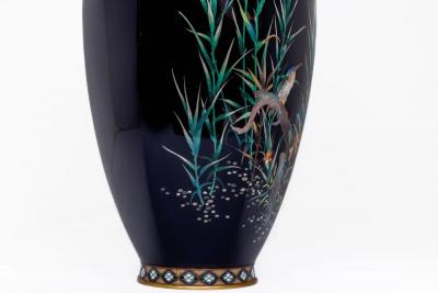 Rare Japanese Cloisonn Enamel Vase with Kingfisher and Reeds Hayashi Kodenji