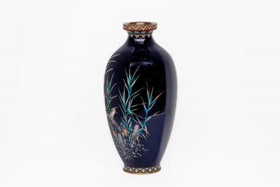 Rare Japanese Cloisonn Enamel Vase with Kingfisher and Reeds Hayashi Kodenji
