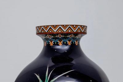 Rare Japanese Cloisonn Enamel Vase with Kingfisher and Reeds Hayashi Kodenji