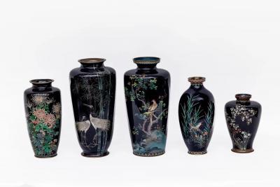 Rare Japanese Cloisonn Enamel Vase with Kingfisher and Reeds Hayashi Kodenji