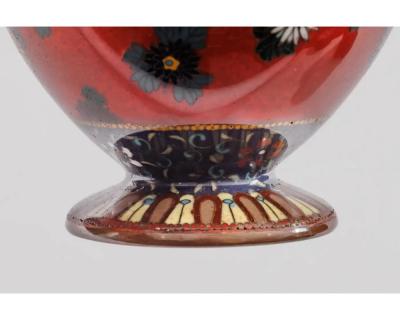 Rare Japanese Cloisonne Enamel Covered Jar with Transparent Red Ground Floral