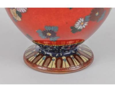 Rare Japanese Cloisonne Enamel Covered Jar with Transparent Red Ground Floral