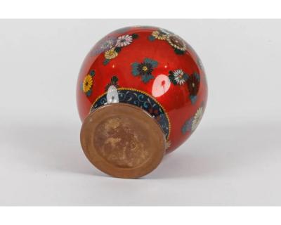 Rare Japanese Cloisonne Enamel Covered Jar with Transparent Red Ground Floral