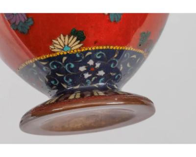 Rare Japanese Cloisonne Enamel Covered Jar with Transparent Red Ground Floral