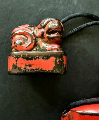 Rare Japanese Inro Netsuke and Omije with Negoro Red Lacquer Edo Period