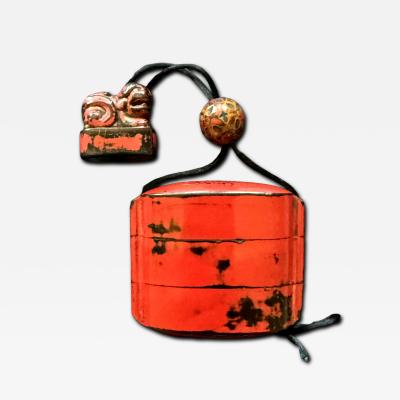 Rare Japanese Inro Netsuke and Omije with Negoro Red Lacquer Edo Period