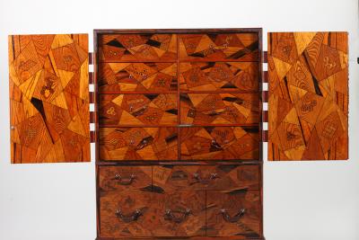Rare Japanese Marquetry Cabinet with Drawers on Stand