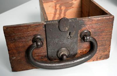Rare Japanese Wood Chest Zenibako on Custom Stand