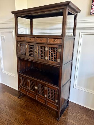 Rare Large Antique Four Level Korean Scholar Bookcase with COA