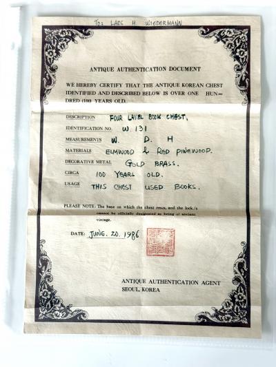 Rare Large Antique Four Level Korean Scholar Bookcase with COA