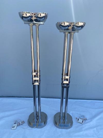 Rare Large Art Deco Period Polished Chromed Torchiere Lamp Two Available