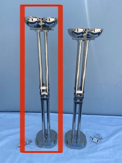 Rare Large Art Deco Period Polished Chromed Torchiere Lamp Two Available