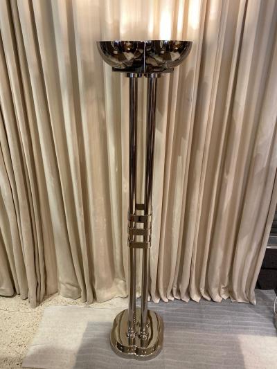 Rare Large Art Deco Period Polished Chromed Torchiere Lamp Two Available