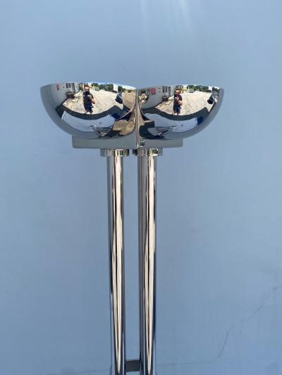Rare Large Art Deco Period Polished Chromed Torchiere Lamp Two Available