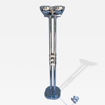 Rare Large Art Deco Period Polished Chromed Torchiere Lamp Two Available