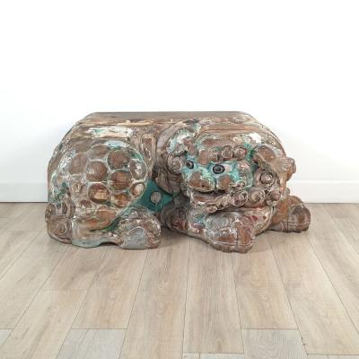 Rare Large Edo Japanese Carved Wooden Temple Lion 19th century or earlier