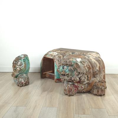 Rare Large Edo Japanese Carved Wooden Temple Lion 19th century or earlier