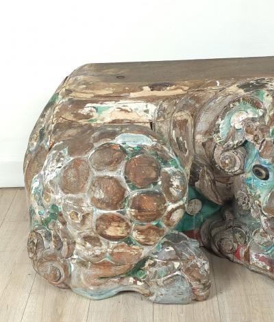 Rare Large Edo Japanese Carved Wooden Temple Lion 19th century or earlier