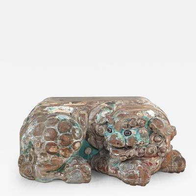 Rare Large Edo Japanese Carved Wooden Temple Lion 19th century or earlier