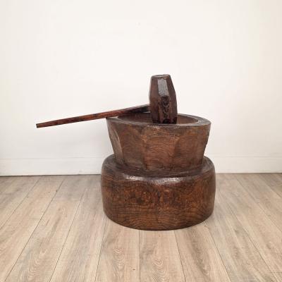 Rare Large Usu Rice Pounder in Keyaki Wood Meiji Period circa 1880