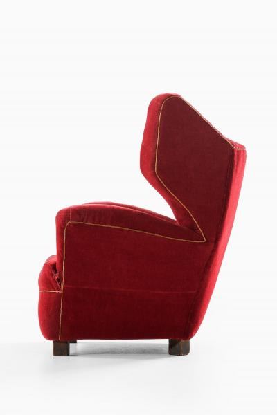 Rare Large Wingback Easy Chair in Fabric and Oak 1930s