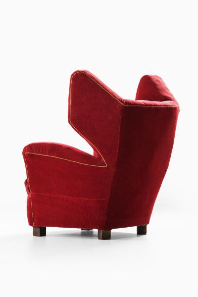 Rare Large Wingback Easy Chair in Fabric and Oak 1930s