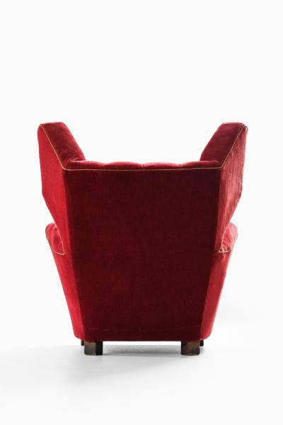Rare Large Wingback Easy Chair in Fabric and Oak 1930s