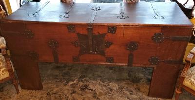 Rare Late Medieval 16th Century German Wrought Iron Oak Chest or Stollentruhe