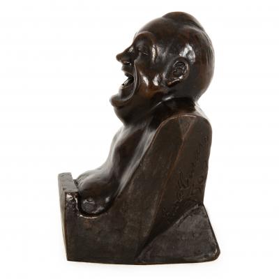 Rare Laughing Buddha Self Portrait Bronze Sculpture Bust by Enrico Caruso