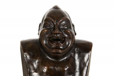 Rare Laughing Buddha Self Portrait Bronze Sculpture Bust by Enrico Caruso