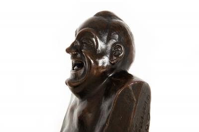 Rare Laughing Buddha Self Portrait Bronze Sculpture Bust by Enrico Caruso