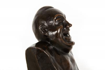 Rare Laughing Buddha Self Portrait Bronze Sculpture Bust by Enrico Caruso