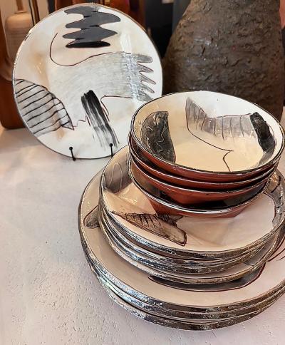 Rare Loughran Unique Individual Ceramic Abstract Dinner Set for 4