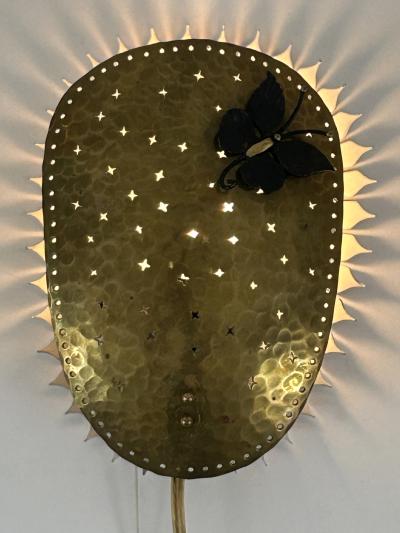 Rare Lovely Mid Century Modern Perforated Brass Sconce Papillon Sweden 1960s
