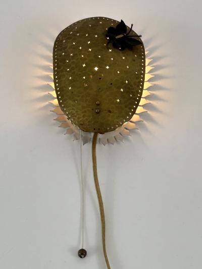 Rare Lovely Mid Century Modern Perforated Brass Sconce Papillon Sweden 1960s