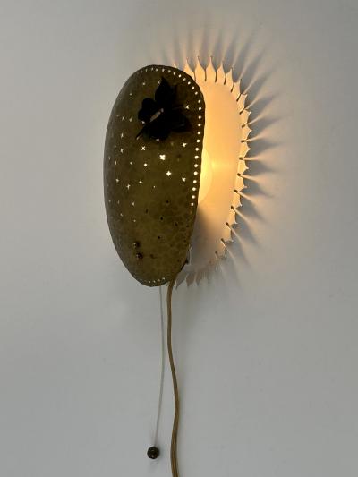Rare Lovely Mid Century Modern Perforated Brass Sconce Papillon Sweden 1960s