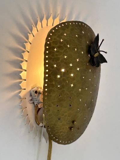 Rare Lovely Mid Century Modern Perforated Brass Sconce Papillon Sweden 1960s