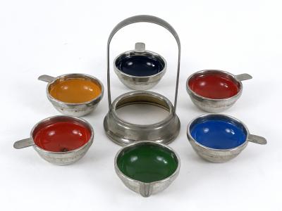 Rare Lovely Mid Century Modern Small Enameled Stacking Ashtray Set Germany 1960s