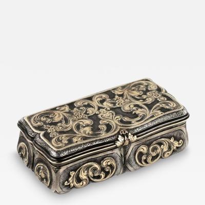 Rare Massive Silver Snuff Box With Applied Gold Decor In The Baroque Style 