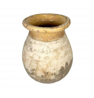 Rare Medium Antique French Biot Jar with Butter Yellow Glazed Rim