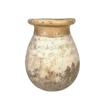 Rare Medium Antique French Biot Jar with Butter Yellow Glazed Rim