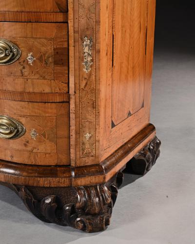 Rare Mid 18th Century German Walnut Pewter Ivory Marquetry Serpentine Commode