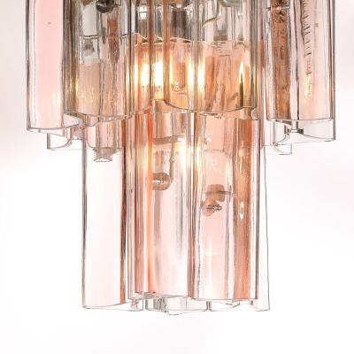 Rare Mid Century Hand Blown Smoked Rose Murano Glass 2 Tier Pendant Chandelier