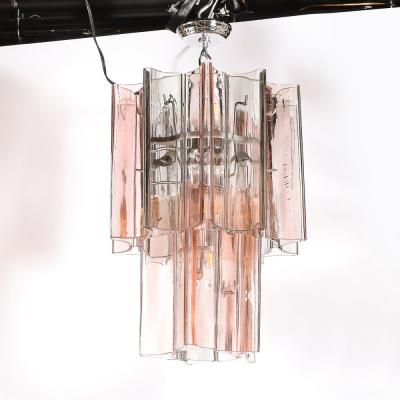 Rare Mid Century Hand Blown Smoked Rose Murano Glass 2 Tier Pendant Chandelier