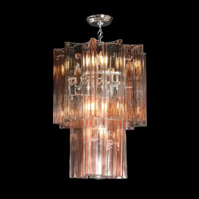 Rare Mid Century Hand Blown Smoked Rose Murano Glass 2 Tier Pendant Chandelier