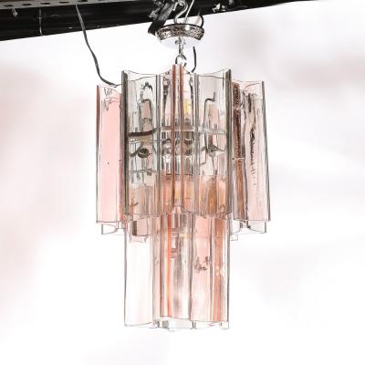 Rare Mid Century Hand Blown Smoked Rose Murano Glass 2 Tier Pendant Chandelier