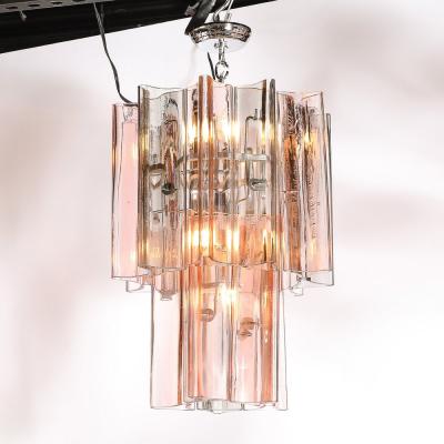 Rare Mid Century Hand Blown Smoked Rose Murano Glass 2 Tier Pendant Chandelier