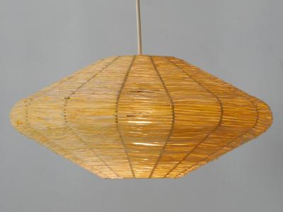 Rare Mid Century Modern Raffia Bast Pendant Lamp or Hanging Light Germany 1970s
